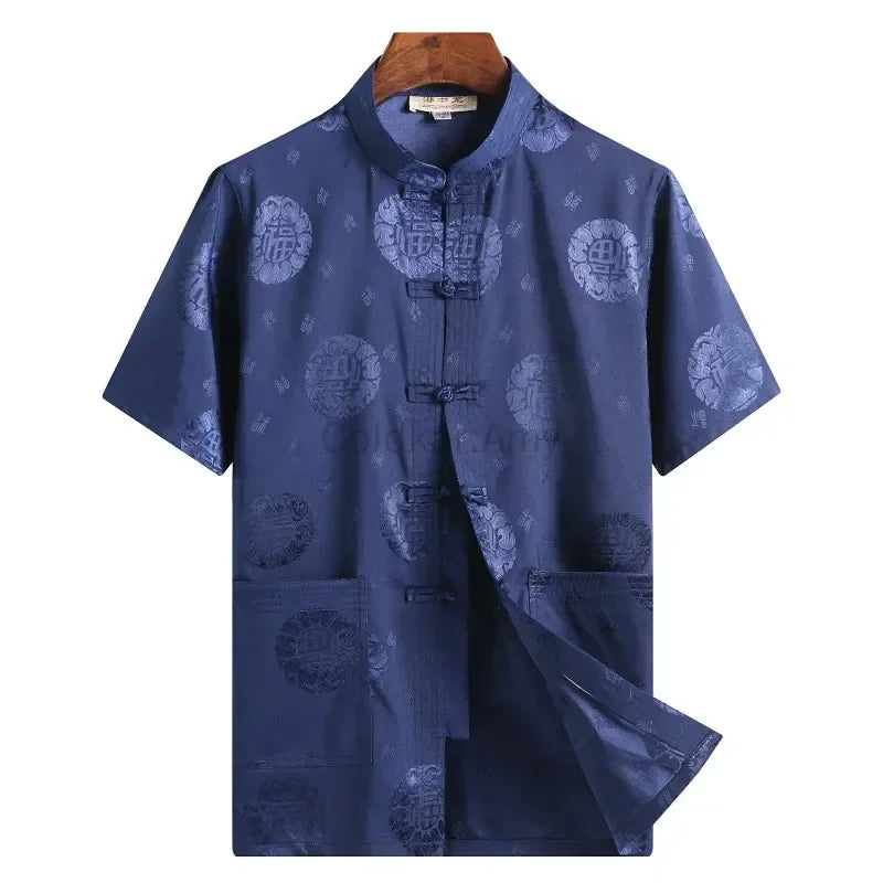 Traditional Chinese Clothing for Men Red Tang Suit Hanfu Short Sleeve Shirt Vintage Kung Fu China Tops Embroidery Clothes