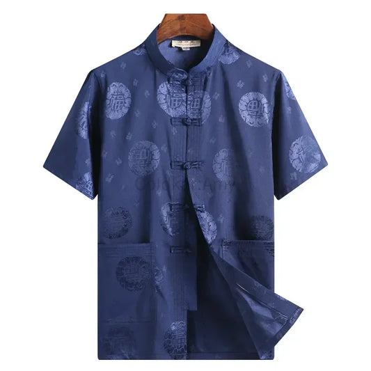 Traditional Chinese Clothing for Men Red Tang Suit Hanfu Short Sleeve Shirt Vintage Kung Fu China Tops Embroidery Clothes