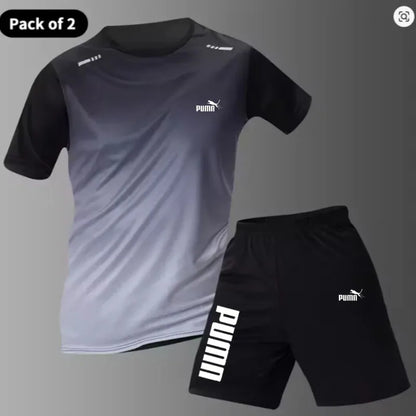 Men's sportswear, ice silk short sleeves and shorts running clothes, men's table tennis and badminton wear gradient T-shirt