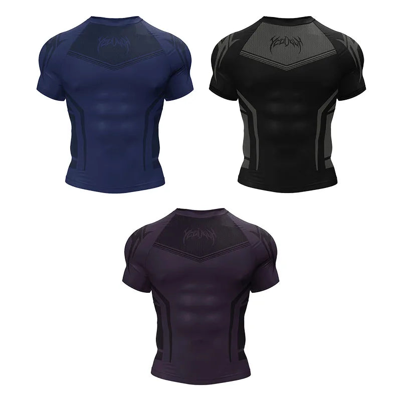 Men Short Sleeve New Style Muscle Fitness Clothes Quick Drying Breathable Stretch Tight Fitting Clothing Sublimation T-Shirt