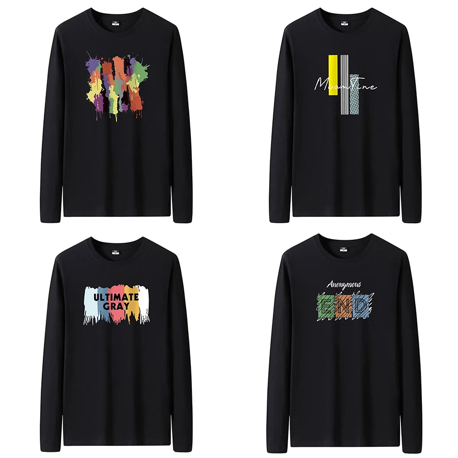 T Shirts Men New Fashion 2025 O-Neck Slim Long Black Sleeve T-Shirt Male Clothing Casual Tee Shirt 28 Styles Plus Size S-6XL