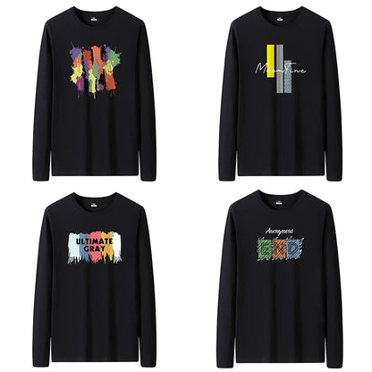 T Shirts Men New Fashion 2025 O-Neck Slim Long Black Sleeve T-Shirt Male Clothing Casual Tee Shirt 28 Styles Plus Size S-6XL