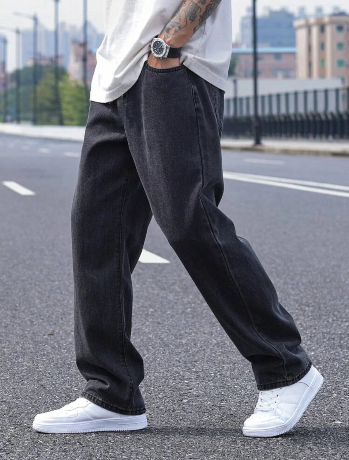 2025 New Men's Casual Long Jeans, Classic Men's Straight-Leg Jeans & Wide-Leg Jeans, Solid Color