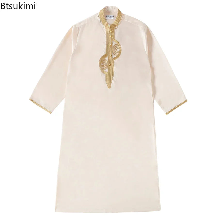 Muslim Men Clothing Kaftan Robes Long Sleeves Stand Collar Eid Thobe Kurta Arab Turkish Dress Dubai Islam Habit Ethnic Leisure
