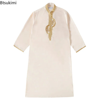 Muslim Men Clothing Kaftan Robes Long Sleeves Stand Collar Eid Thobe Kurta Arab Turkish Dress Dubai Islam Habit Ethnic Leisure